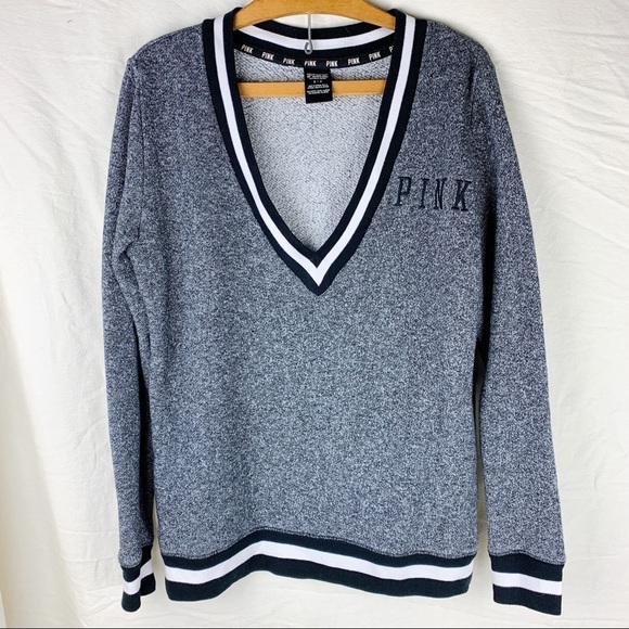 Victoria’s Secret PINK Gray V Neck Varsity Sweater - Picture 2 of 4
